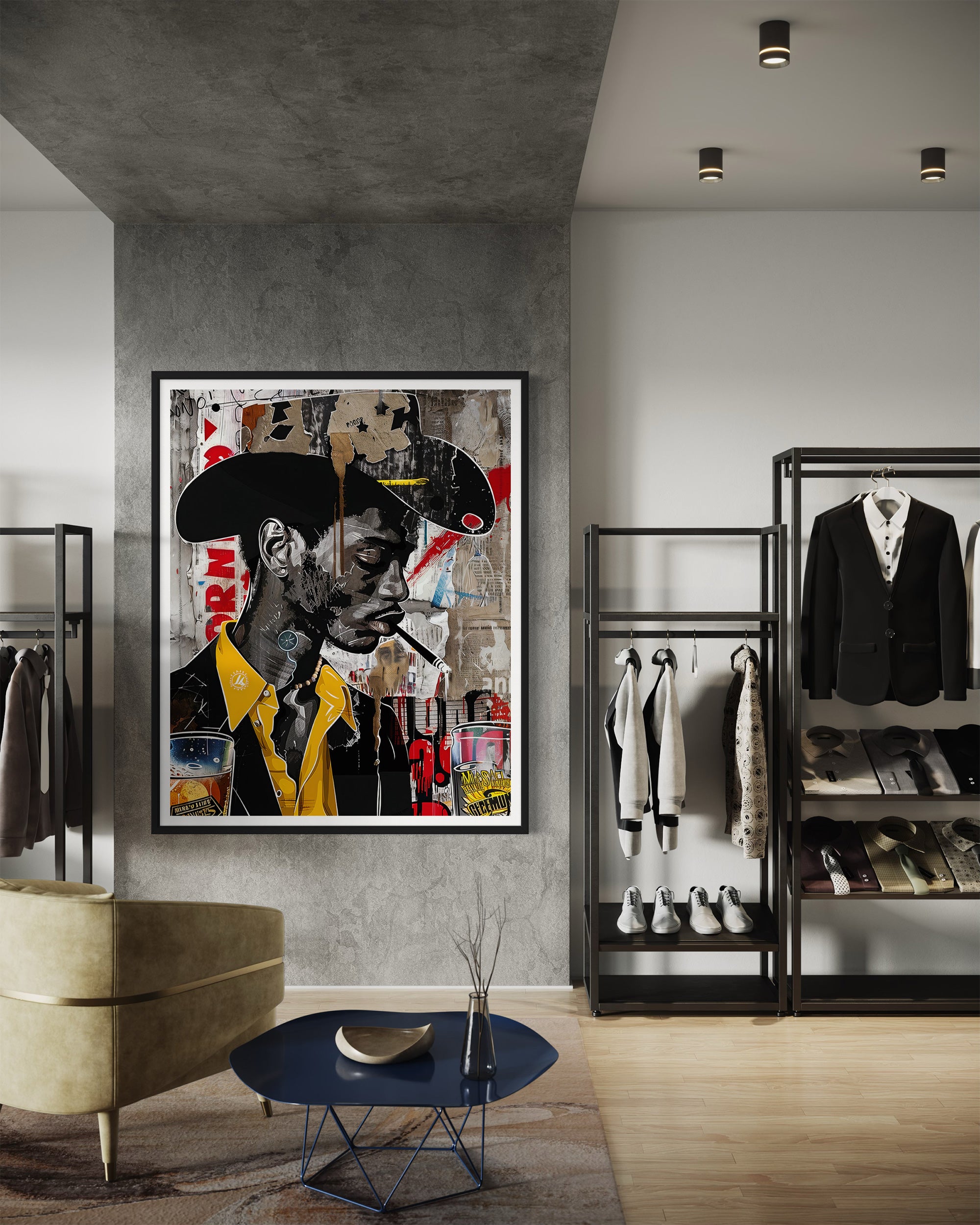 African American Cowboy Pop Art Print featuring a stylish Black cowboy in graffiti pop art style with bold colors and urban textures. Afrocentric Western-inspired artwork celebrating strength, culture, and individuality.