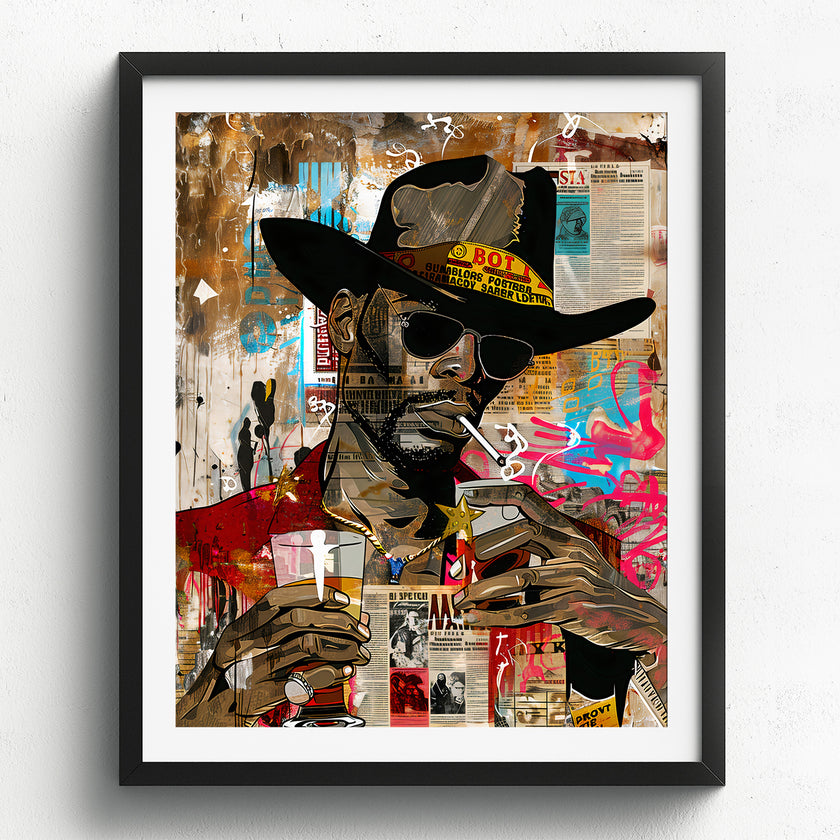 Add bold culture and color to your walls with this African American Cowboy Pop Art Print, featuring a modern graffiti-style design. A powerful Afrocentric artwork that celebrates Western heritage and urban expression.