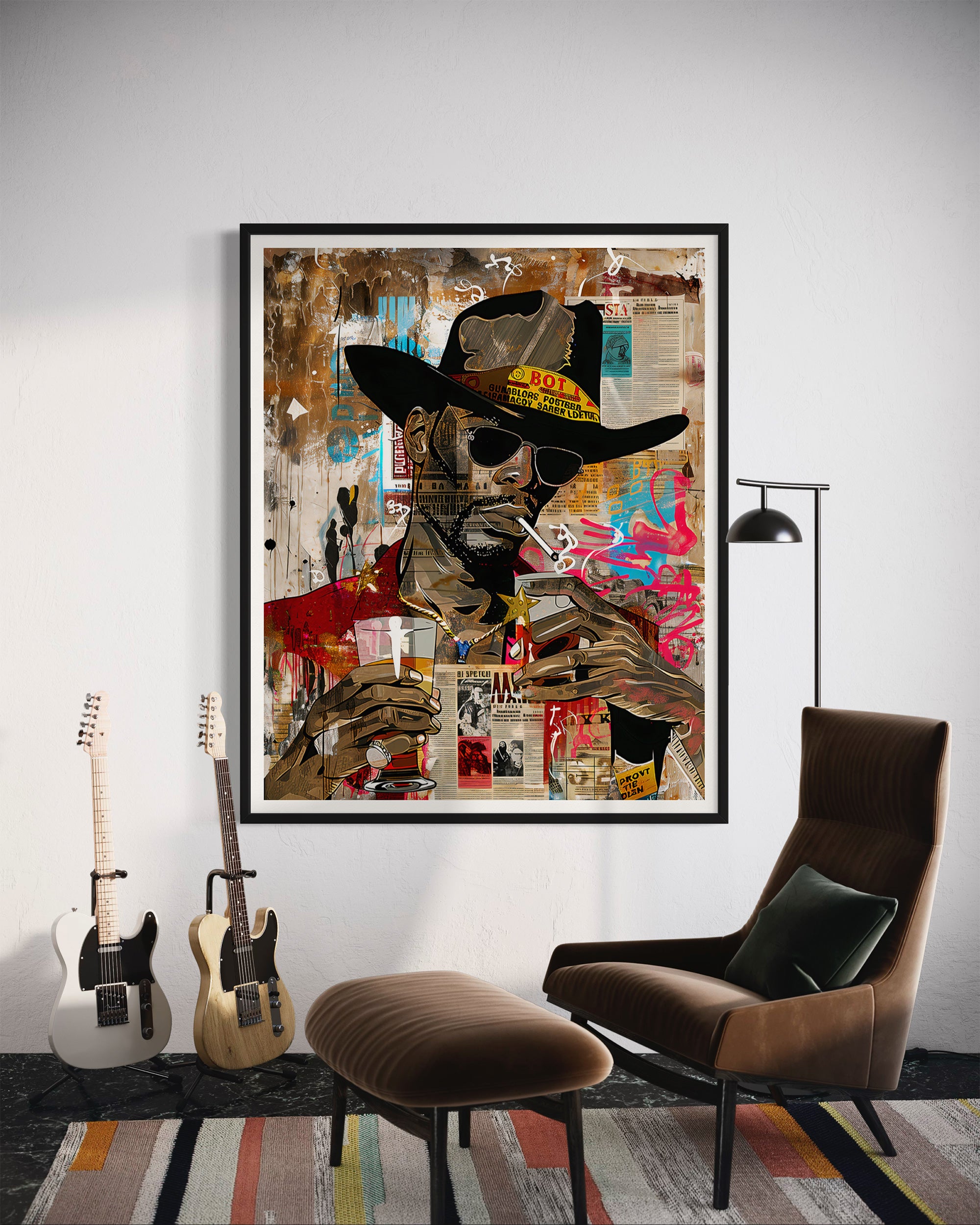Add bold culture and color to your walls with this African American Cowboy Pop Art Print, featuring a modern graffiti-style design. A powerful Afrocentric artwork that celebrates Western heritage and urban expression.