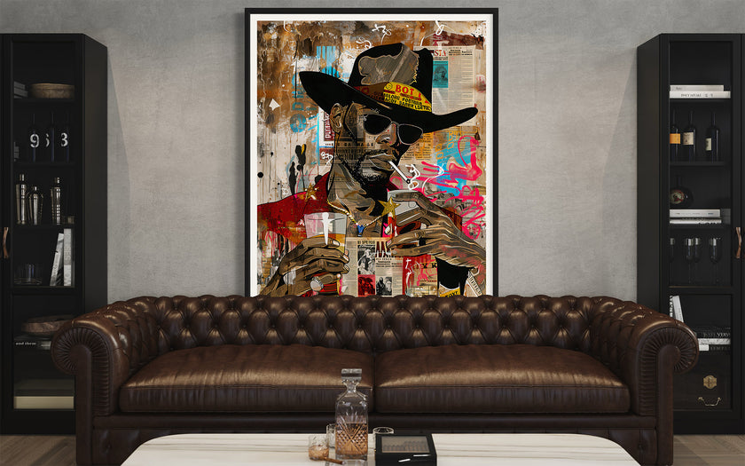 Add bold culture and color to your walls with this African American Cowboy Pop Art Print, featuring a modern graffiti-style design. A powerful Afrocentric artwork that celebrates Western heritage and urban expression.