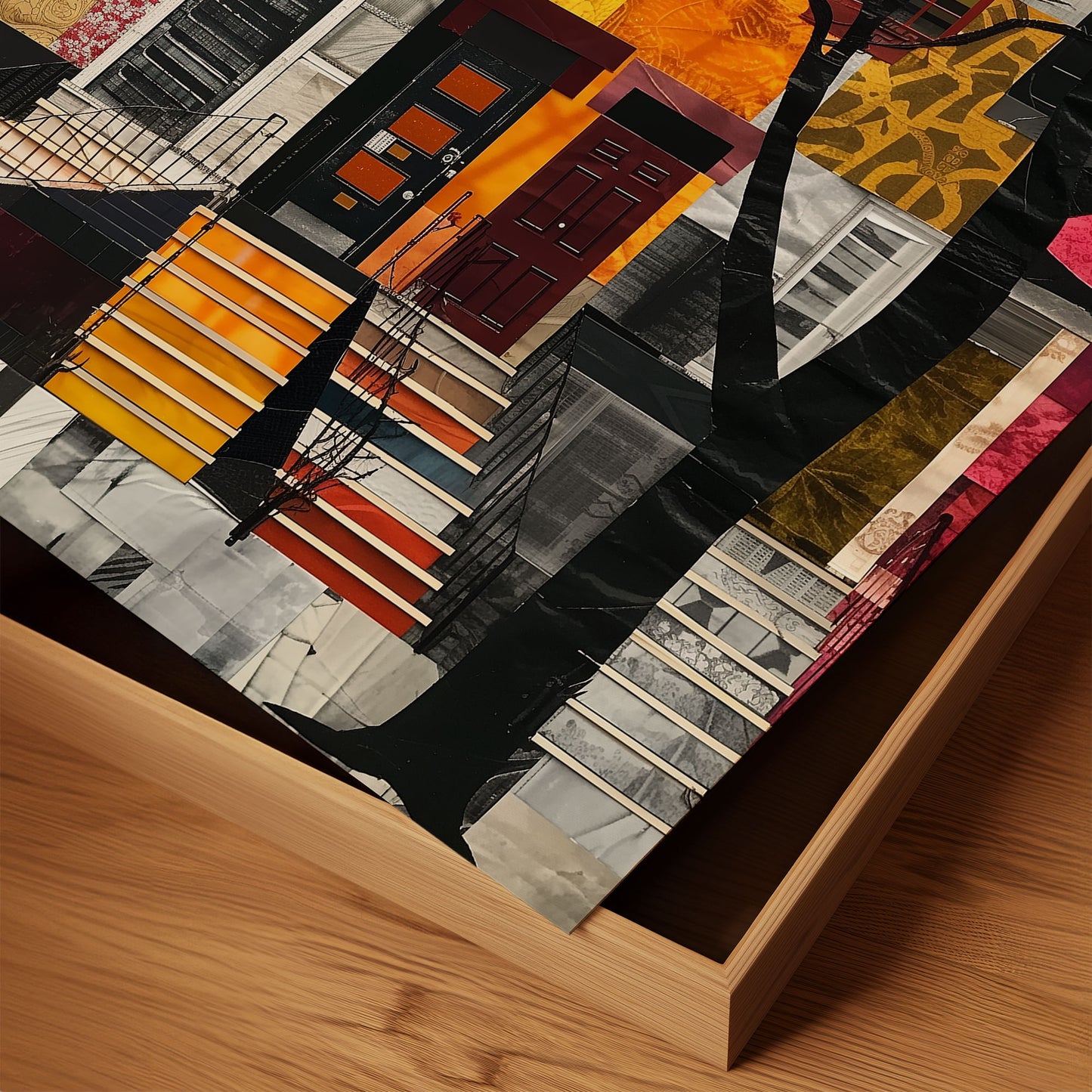 Harlem Neighborhood Brownstones Art Print featuring Afrocentric abstract art depicting Harlem lifestyle and African American culture.