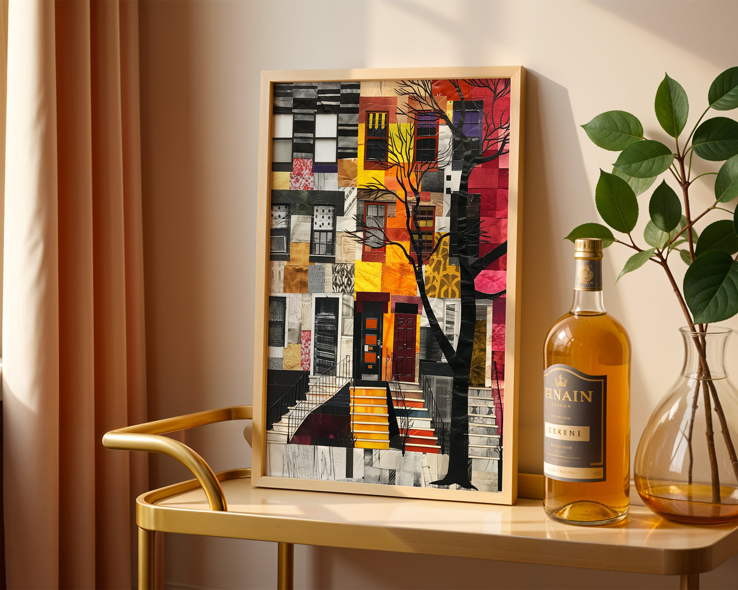 Harlem Neighborhood Brownstones Art Print featuring Afrocentric abstract art depicting Harlem lifestyle and African American culture.