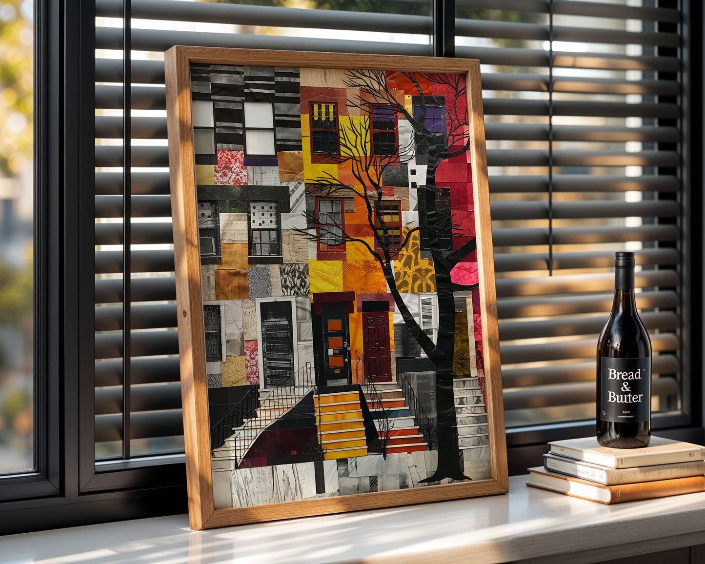 Harlem Neighborhood Brownstones Art Print featuring Afrocentric abstract art depicting Harlem lifestyle and African American culture.
