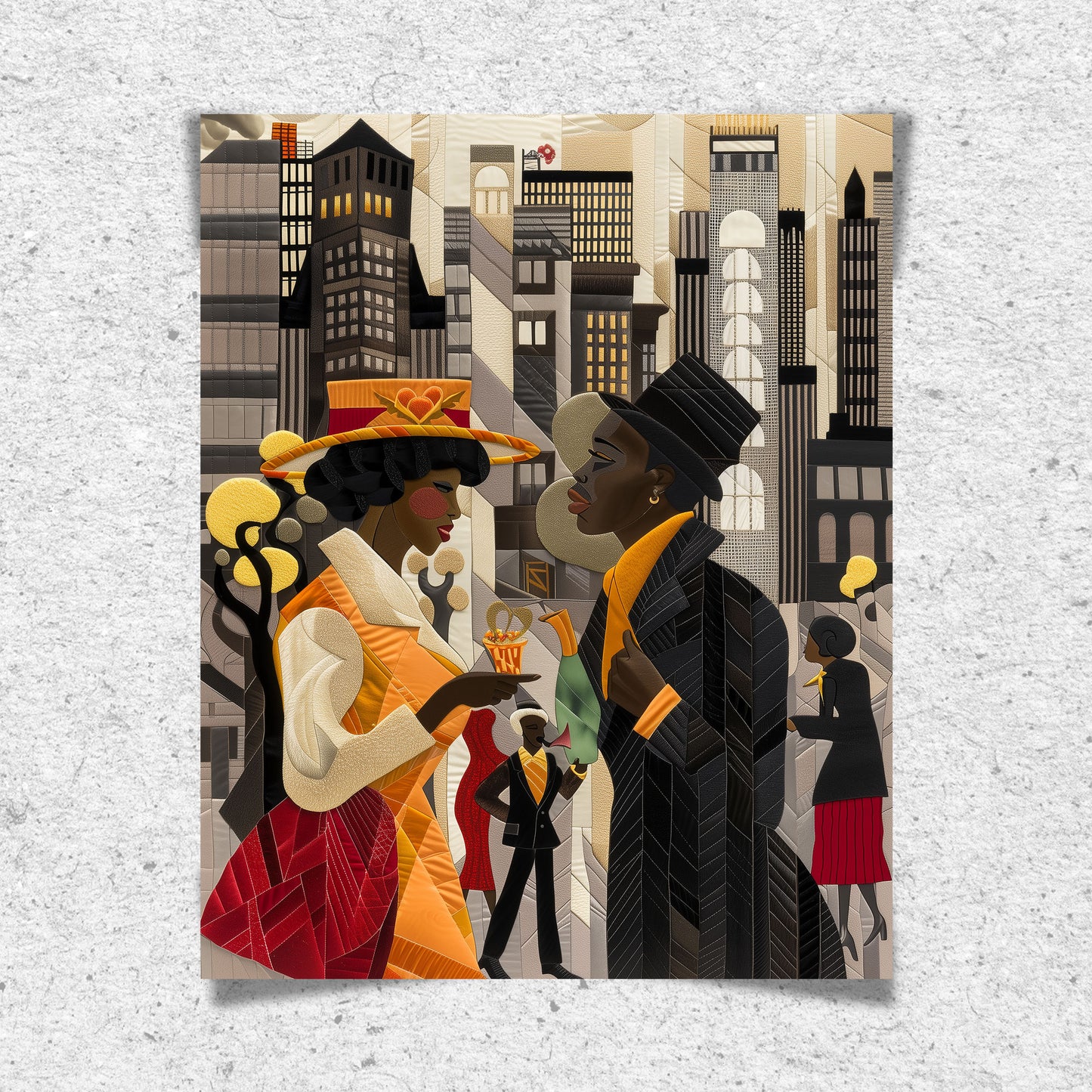 Abstract African American Ladies and Gents of Harlem Renaissance Art Print - Style 03