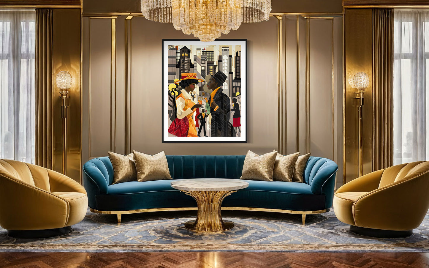 Abstract African American Ladies and Gents of Harlem Renaissance Art Print - Style 03