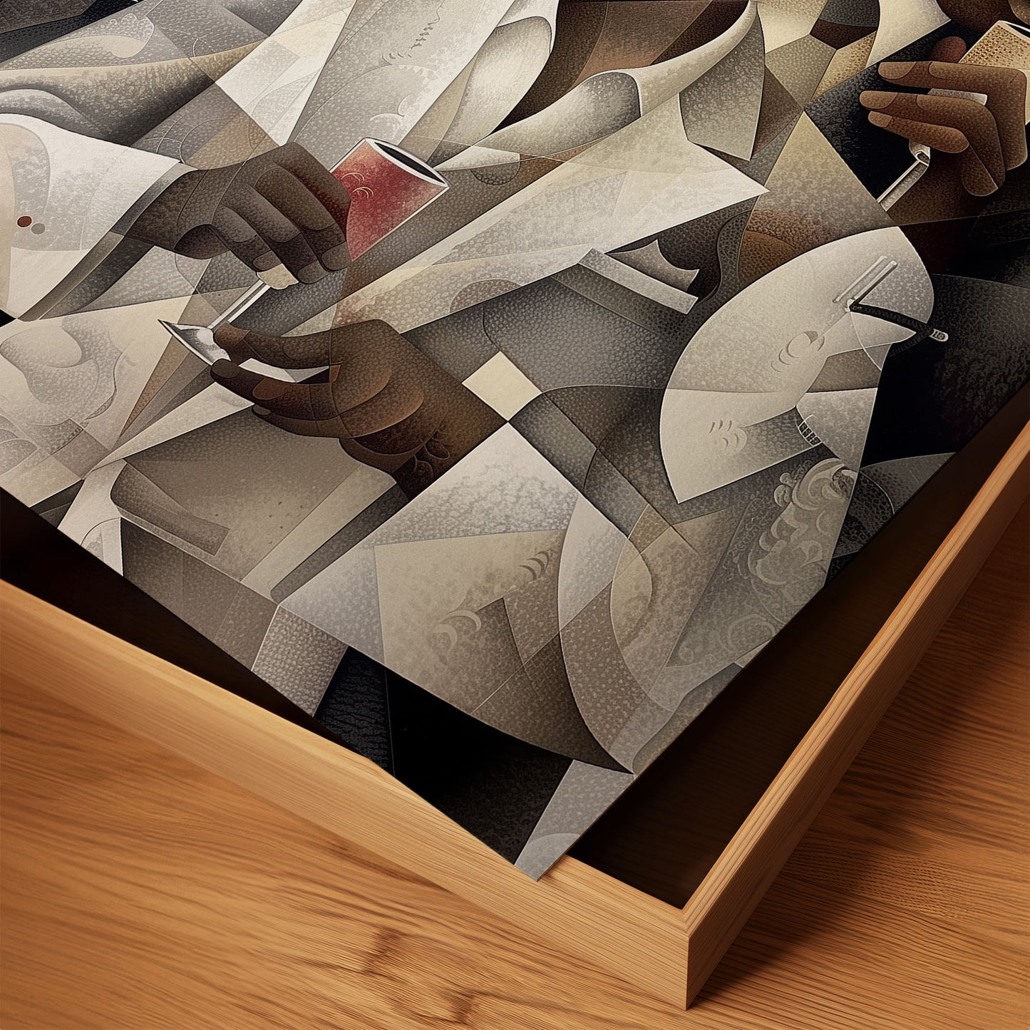 Dapper Black Men Art Print featuring handsome Black men drinking champagne, inspired by the Harlem retro 50s era. A sophisticated Bauhaus-style design from the Ladies and Gents Collection, celebrating Black culture and elegance.