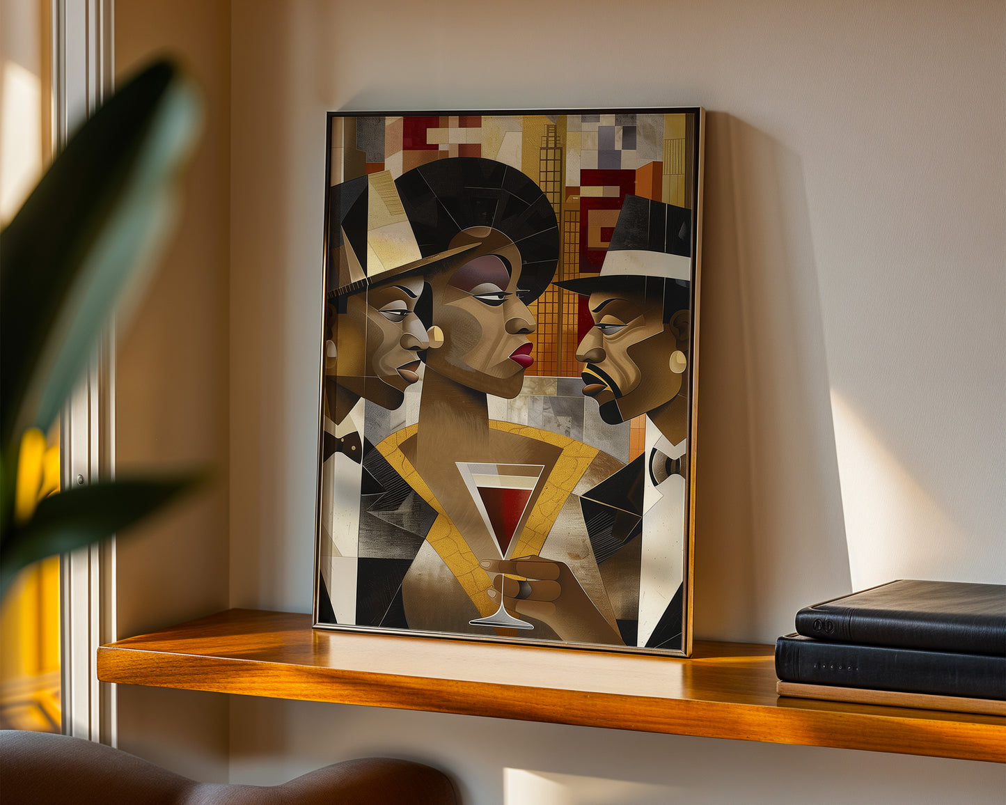 Art print titled When Eyes Clash featuring two Black men facing off in a tense confrontation, while a Black woman stands in the background, emotionally torn. A dramatic depiction of a love triangle and African American relationship dynamics.