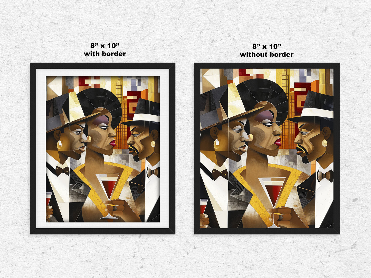 Art print titled When Eyes Clash featuring two Black men facing off in a tense confrontation, while a Black woman stands in the background, emotionally torn. A dramatic depiction of a love triangle and African American relationship dynamics.