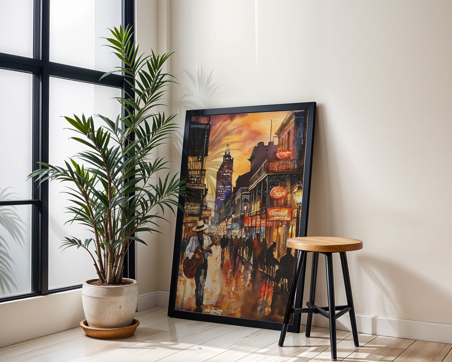 Bourbon Street New Orleans Wall Art Print - Black Man Guitar Player