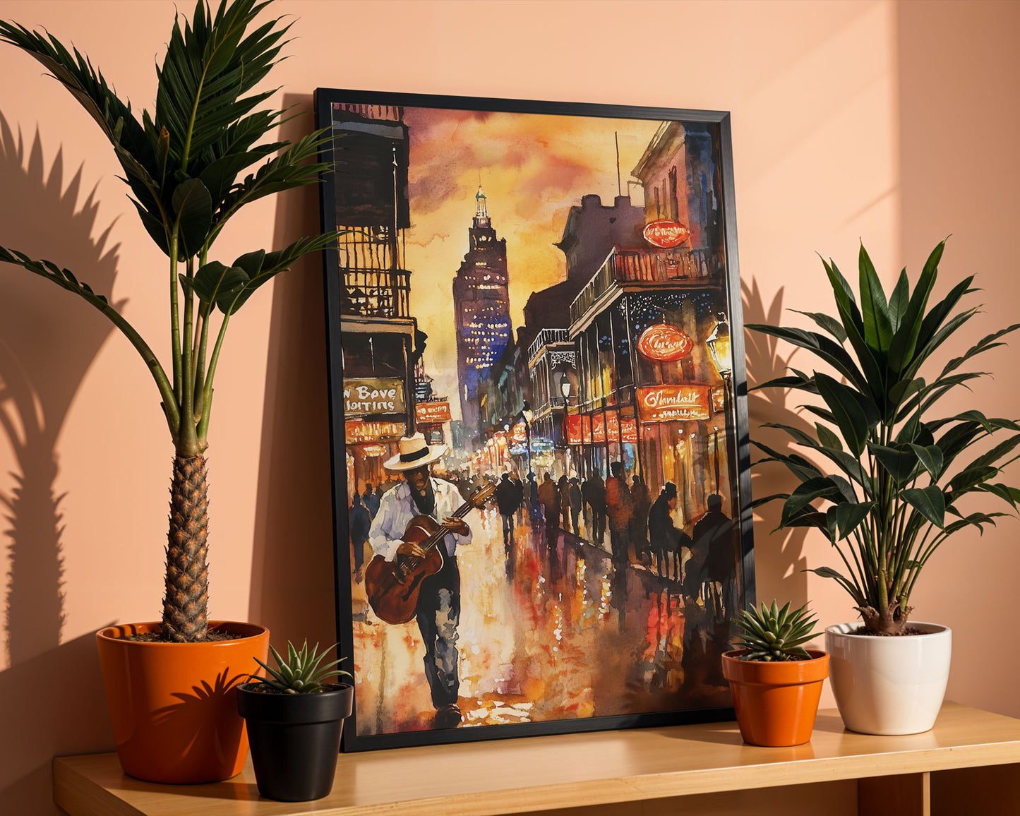 Bourbon Street New Orleans Wall Art Print - Black Man Guitar Player