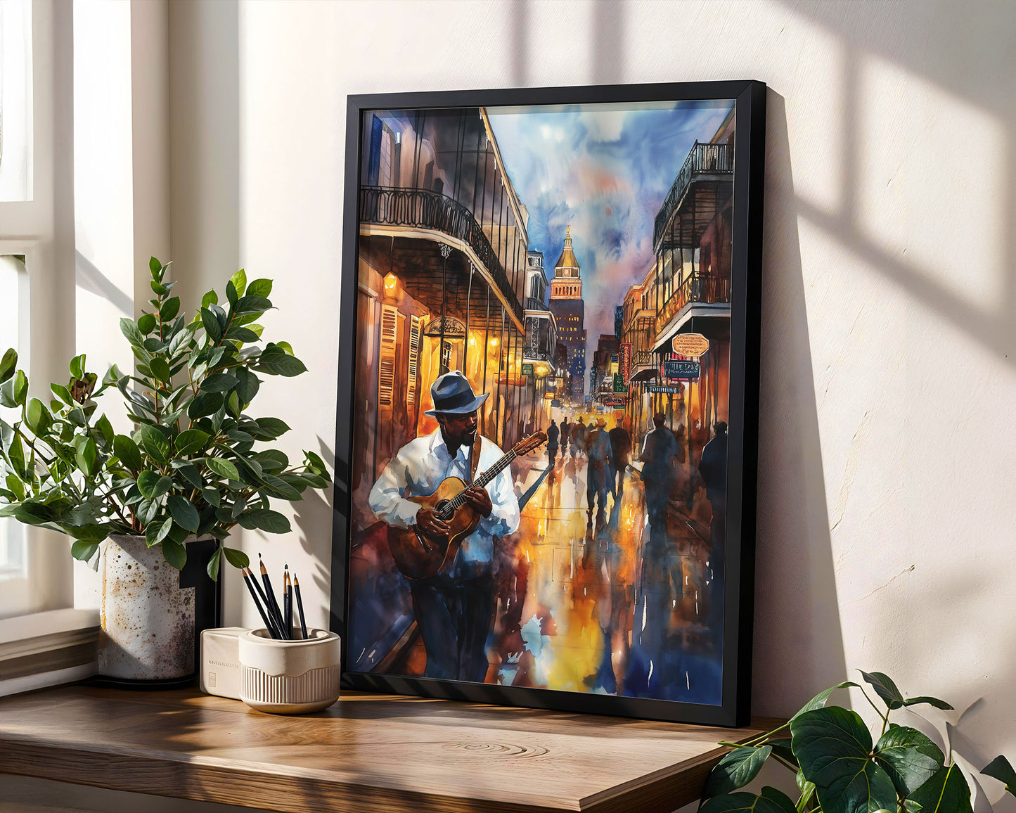 Bourbon Street New Orleans Art Print Black Man Guitar Street Musician - Style 06