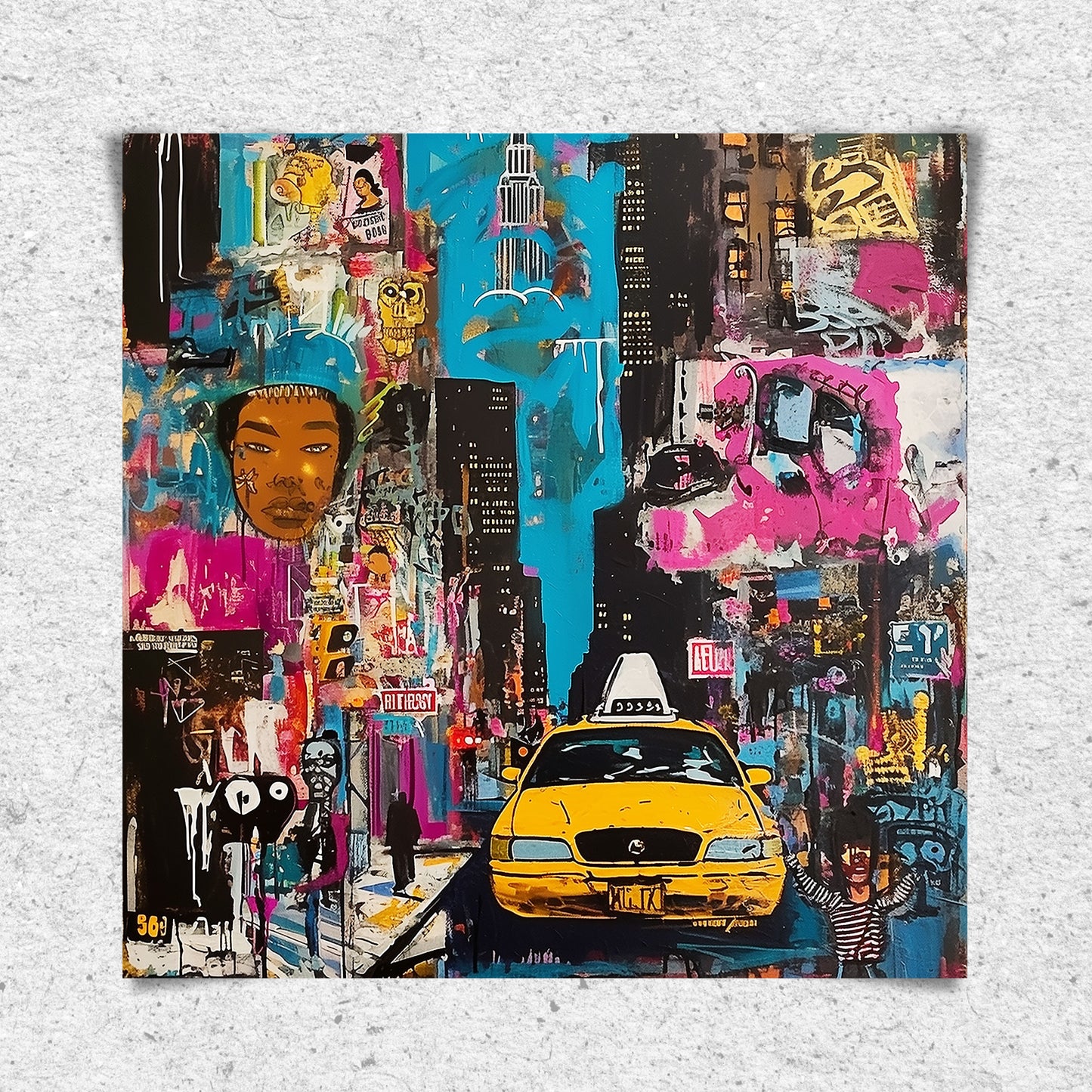 New York City Yellow Taxis Art Print Manhattan Cityscape Wall Art Print Graffiti NYC Decor Gritty Urban Art