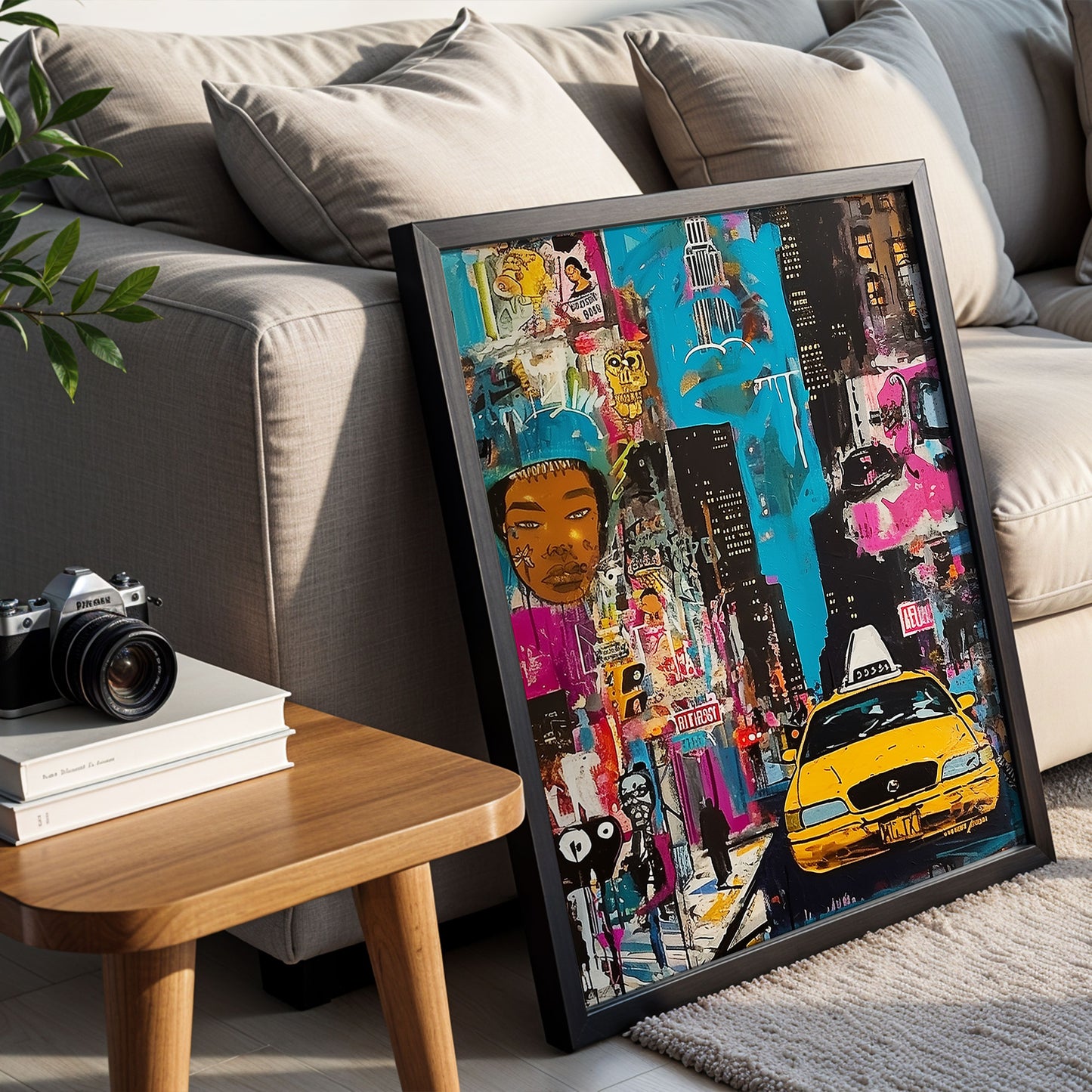 New York City Yellow Taxis Art Print Manhattan Cityscape Wall Art Print Graffiti NYC Decor Gritty Urban Art