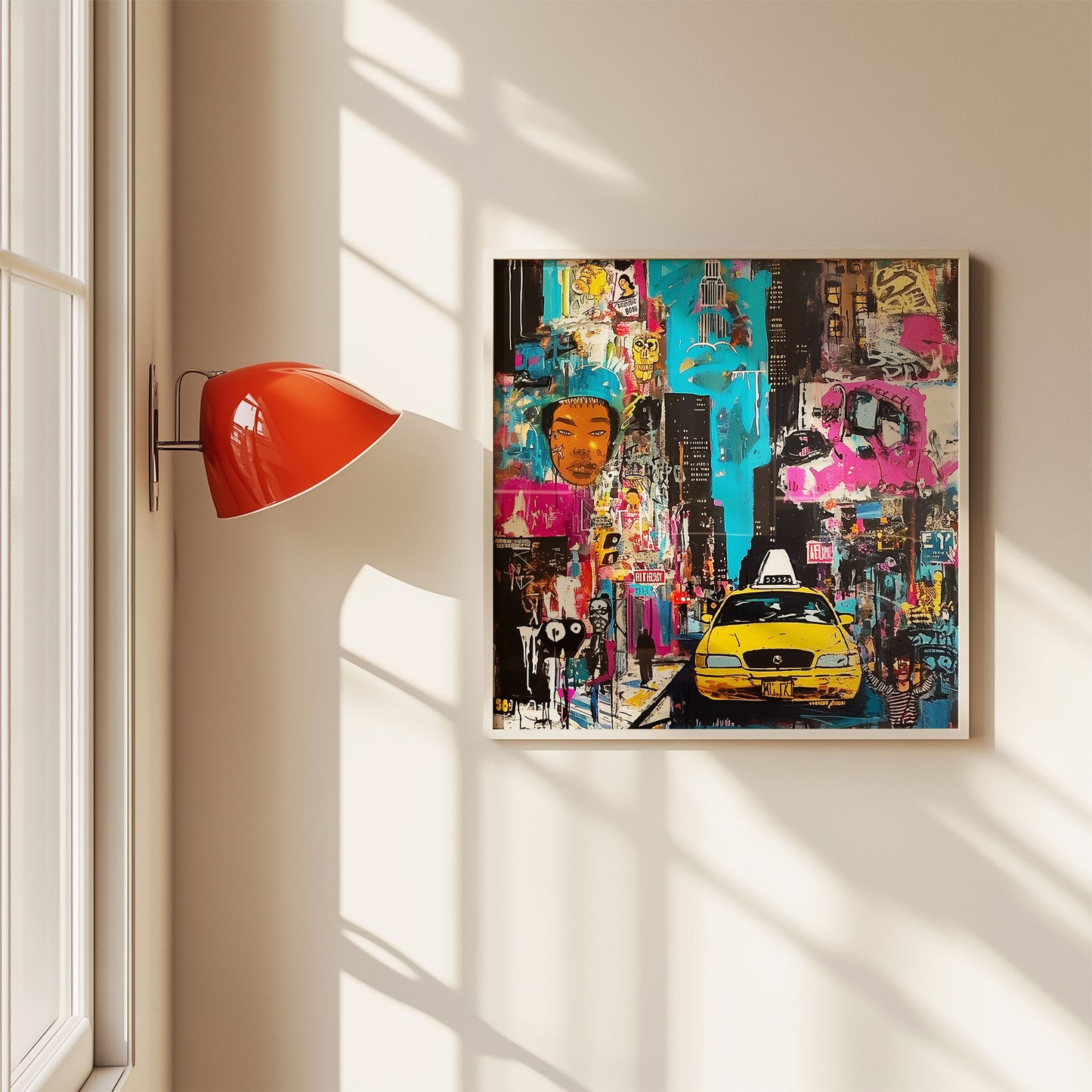 New York City Yellow Taxis Art Print Manhattan Cityscape Wall Art Print Graffiti NYC Decor Gritty Urban Art
