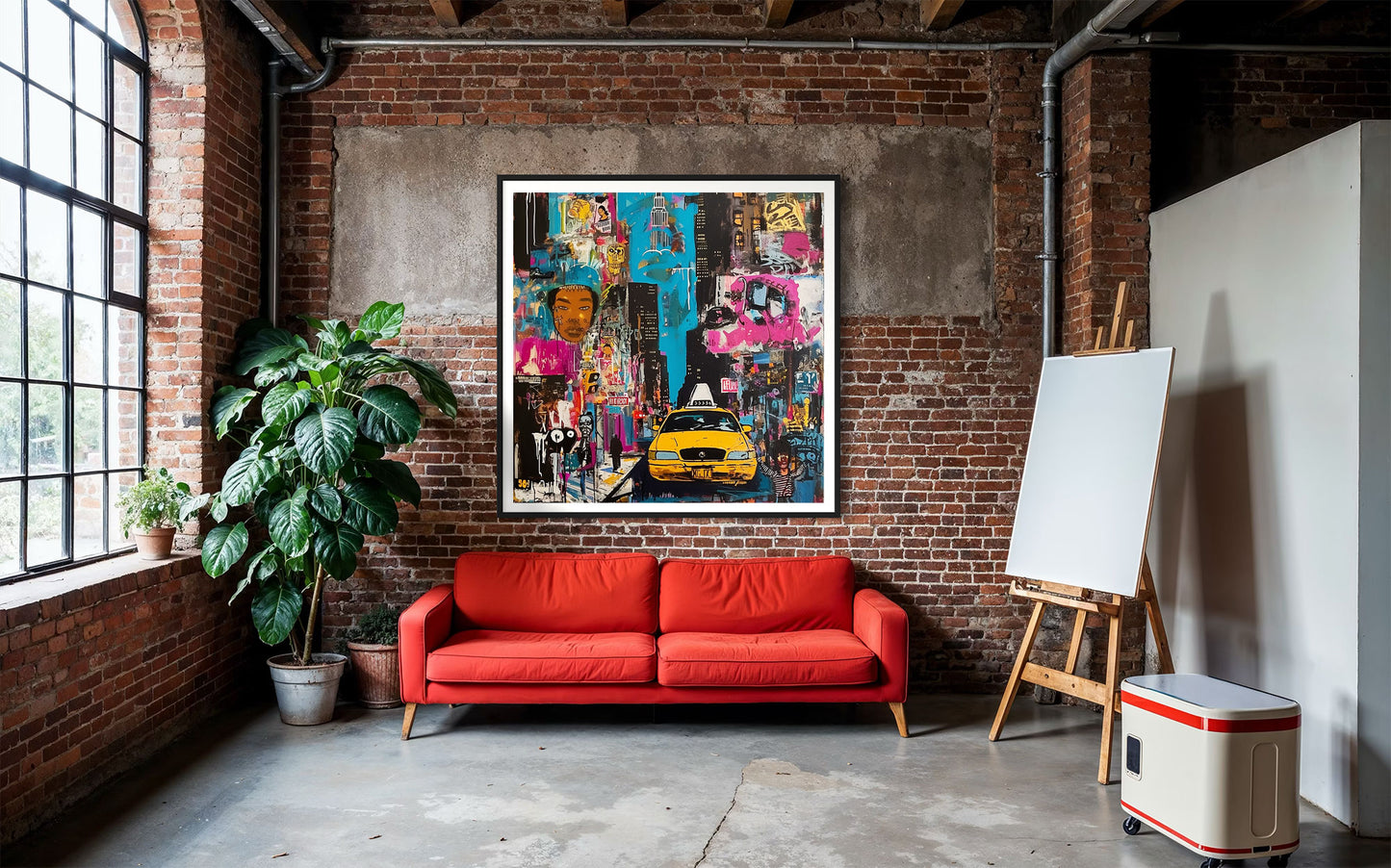 New York City Yellow Taxis Art Print Manhattan Cityscape Wall Art Print Graffiti NYC Decor Gritty Urban Art