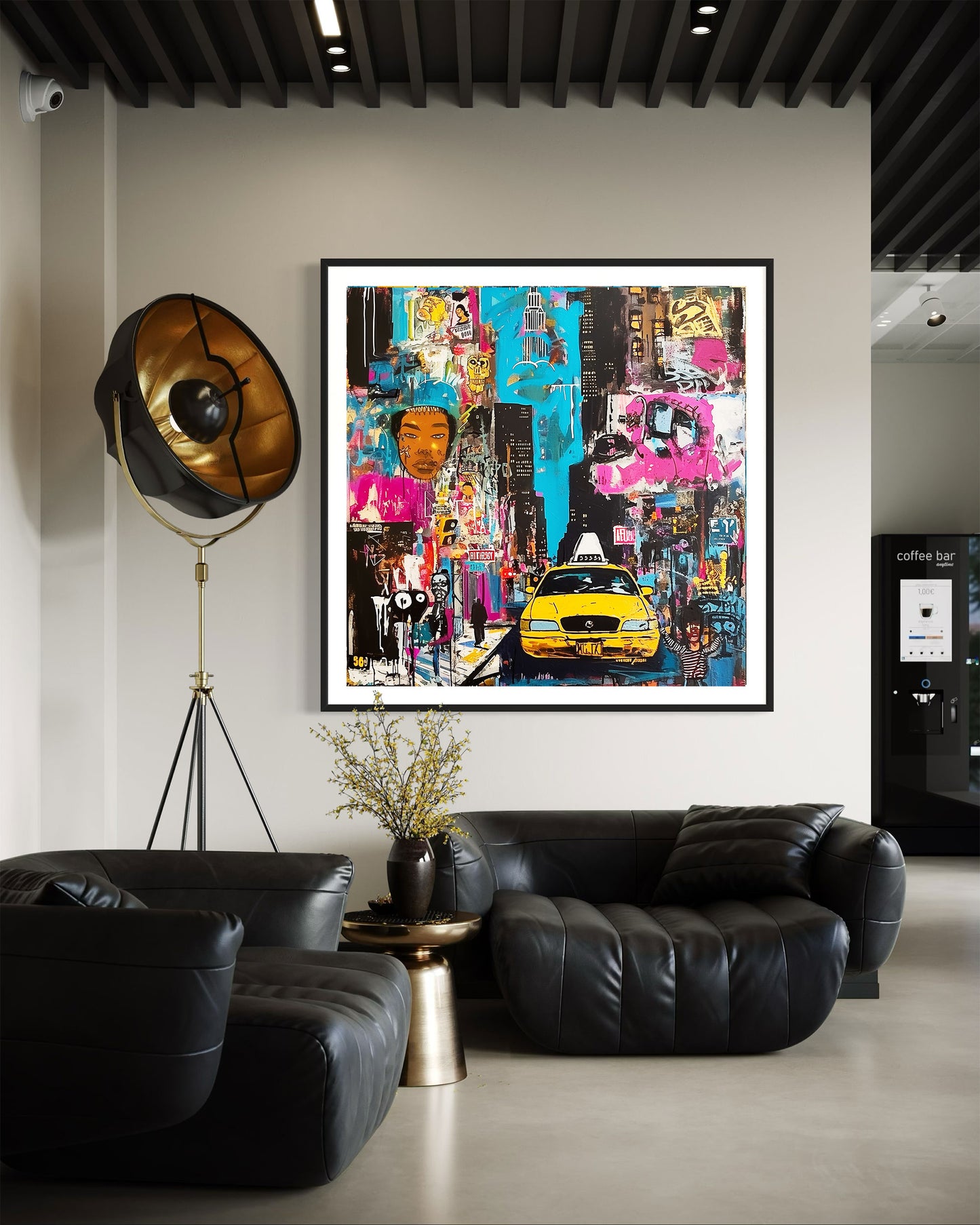 New York City Yellow Taxis Art Print Manhattan Cityscape Wall Art Print Graffiti NYC Decor Gritty Urban Art