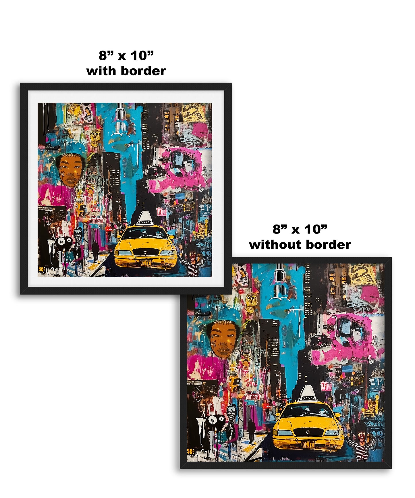 New York City Yellow Taxis Art Print Manhattan Cityscape Wall Art Print Graffiti NYC Decor Gritty Urban Art
