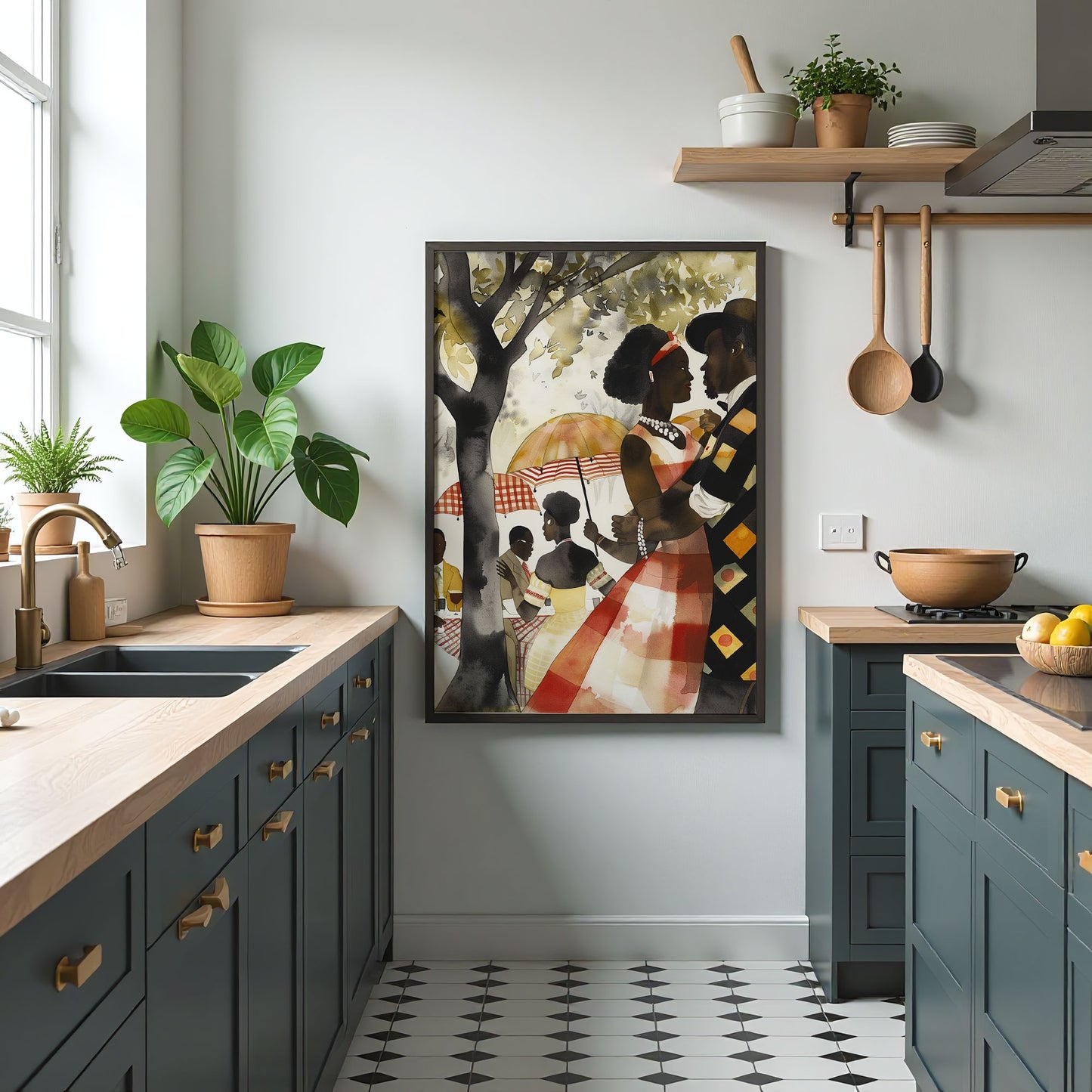 Romantic African American Couple Wall Art - Style 03