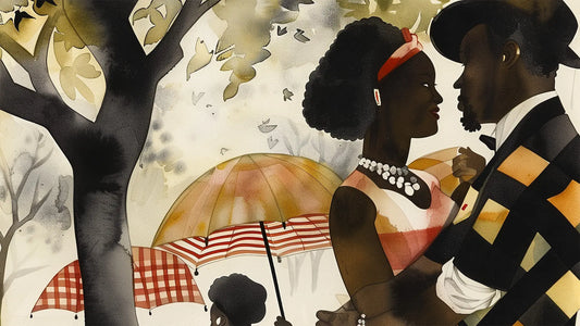 Romantic African American Couple Art Print: Picnic in the Park - Style 03