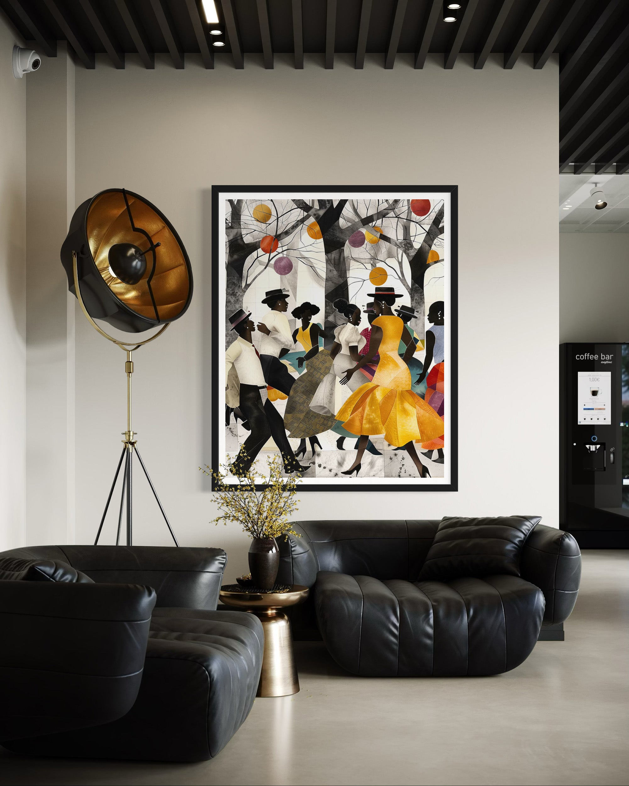 Juneteenth Party Celebration Art Print titled “Picnic in the Park,” featuring African American families and friends gathering outdoors with vibrant Afrocentric colors and patterns; joyful scene of music, food, and community celebrating freedom and heritage.