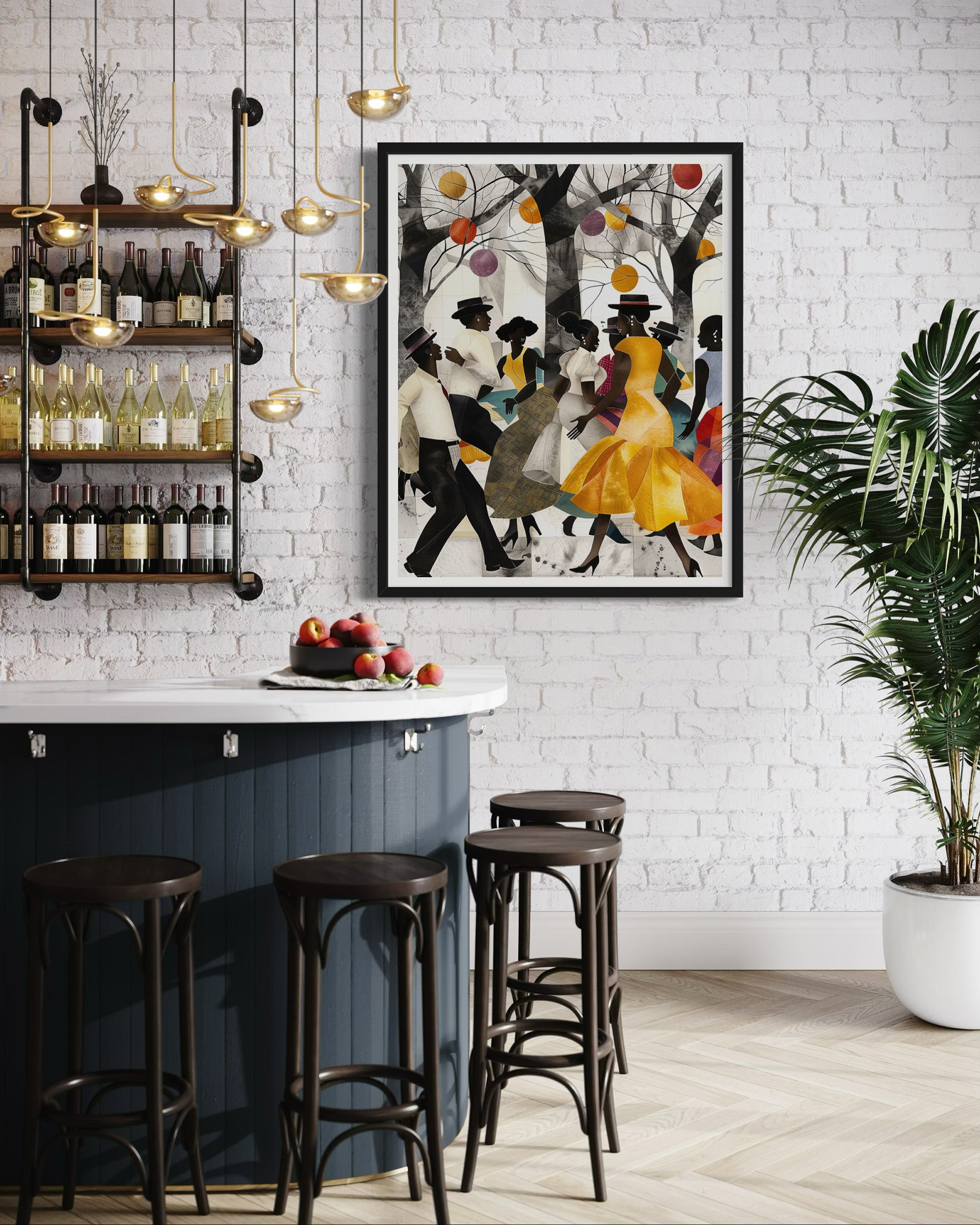 Juneteenth Party Celebration Art Print titled “Picnic in the Park,” featuring African American families and friends gathering outdoors with vibrant Afrocentric colors and patterns; joyful scene of music, food, and community celebrating freedom and heritage.