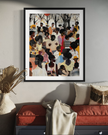 Juneteenth Art Print featuring an African American family reunion celebration in an Afrocentric outdoor setting. Vibrant digital artwork showcasing Black joy, unity, and heritage with bold colors representing freedom and cultural pride.