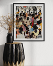 Juneteenth Art Print featuring an African American family reunion celebration in an Afrocentric outdoor setting. Vibrant digital artwork showcasing Black joy, unity, and heritage with bold colors representing freedom and cultural pride.