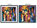 Abstract Afrocentric jazz musicians art print featuring African-inspired musicians in a colorful contemporary composition with bold shapes, expressive movement, and vibrant cultural themes.