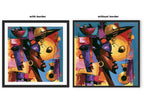 Abstract Afrocentric jazz musicians art print featuring African-inspired musicians in a colorful contemporary composition with bold shapes, expressive movement, and vibrant cultural themes.