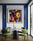 Abstract Afrocentric jazz musicians art print featuring African-inspired musicians in a colorful contemporary composition with bold shapes, expressive movement, and vibrant cultural themes.