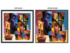 Abstract Afrocentric jazz musicians art print featuring African-inspired musicians in a colorful contemporary composition with bold shapes, expressive movement, and vibrant cultural themes.