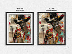 Black Cowboy Pop Art Print featuring a stylish African American cowboy in an edgy graffiti pop art style. Afrocentric Western wall decor with bold colors and textured street art design.