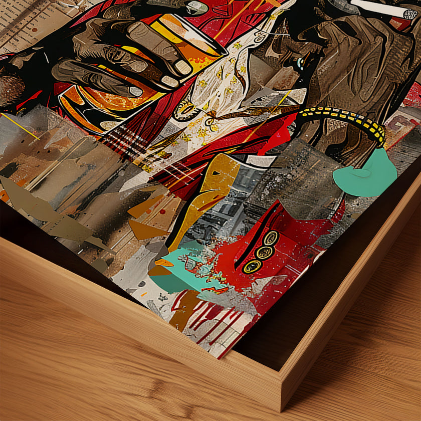 Black Cowboy Pop Art Print featuring a stylish African American cowboy in an edgy graffiti pop art style. Afrocentric Western wall decor with bold colors and textured street art design.