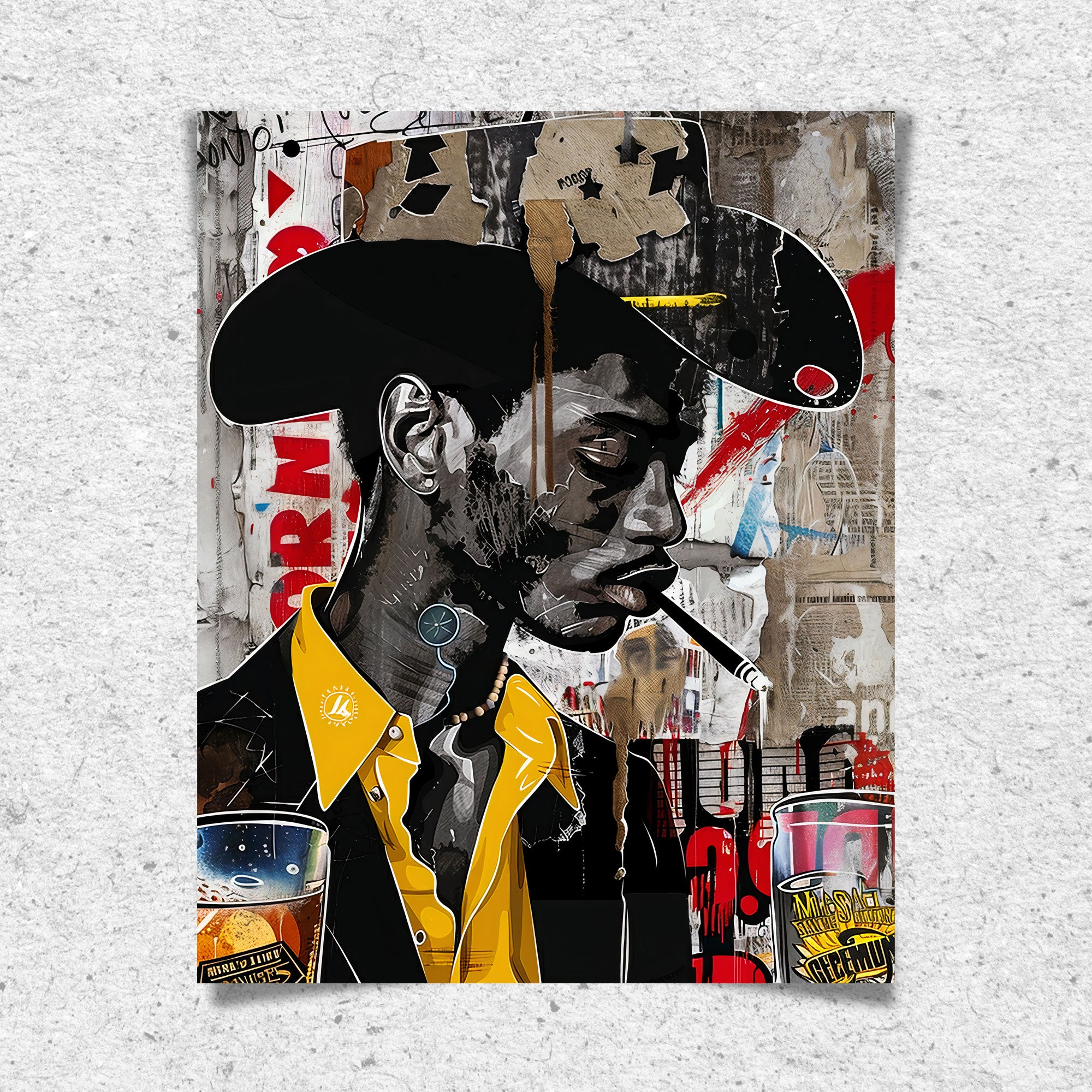 African American Cowboy Pop Art Print featuring a stylish Black cowboy in graffiti pop art style with bold colors and urban textures. Afrocentric Western-inspired artwork celebrating strength, culture, and individuality.