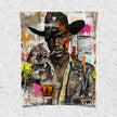 Urban Black Cowboy Art Print featuring a stylish African American cowboy in an edgy graffiti pop art style. Afrocentric Western wall decor with bold colors and textured street art design.