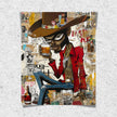 Cartoon Character Urban Black Cowboy Pop Art Print featuring an African American cowboy drinking whiskey. Afrocentric urban Western wall art in bold graffiti-inspired colors and textures.