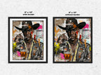 Urban Black Cowboy Art Print featuring a stylish African American cowboy in an edgy graffiti pop art style. Afrocentric Western wall decor with bold colors and textured street art design.