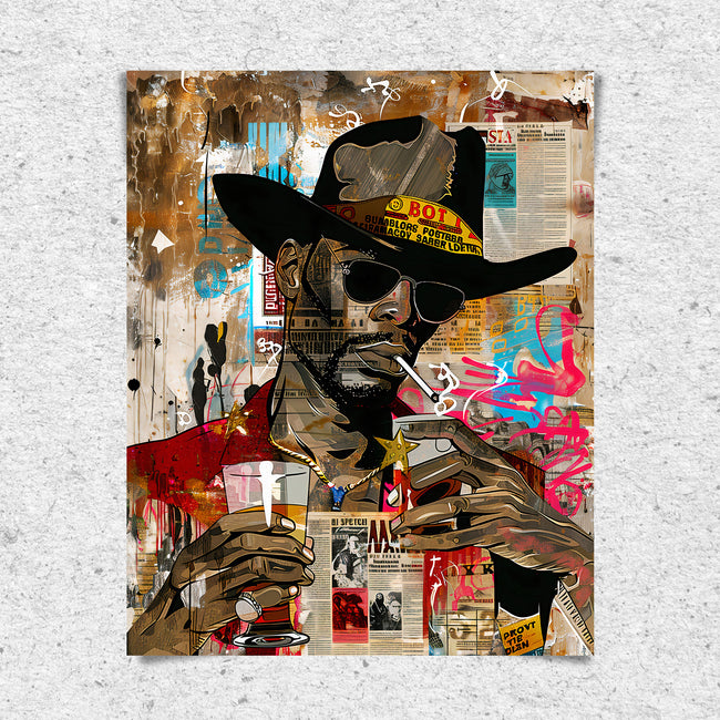 Add bold culture and color to your walls with this African American Cowboy Pop Art Print, featuring a modern graffiti-style design. A powerful Afrocentric artwork that celebrates Western heritage and urban expression.