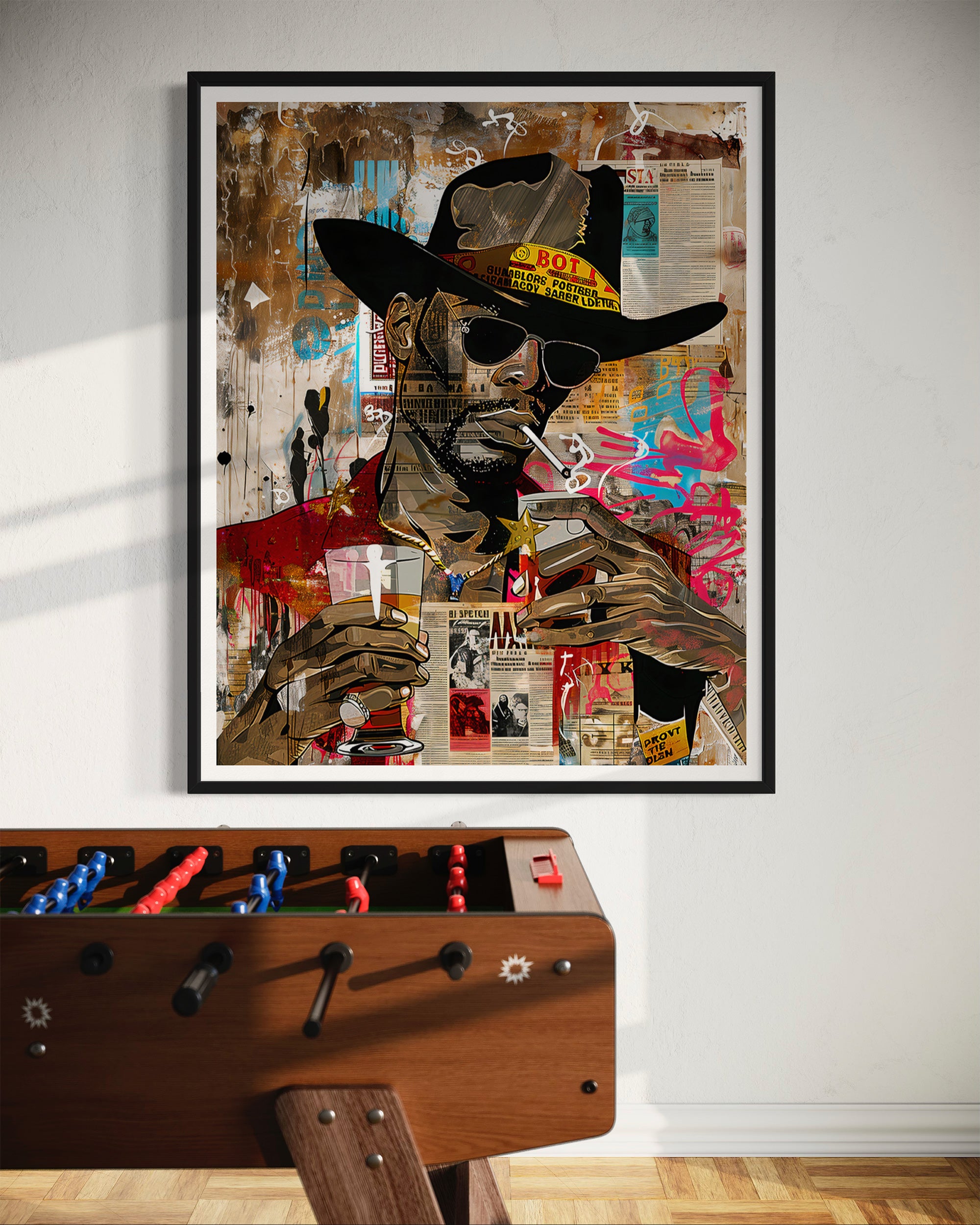 Add bold culture and color to your walls with this African American Cowboy Pop Art Print, featuring a modern graffiti-style design. A powerful Afrocentric artwork that celebrates Western heritage and urban expression.