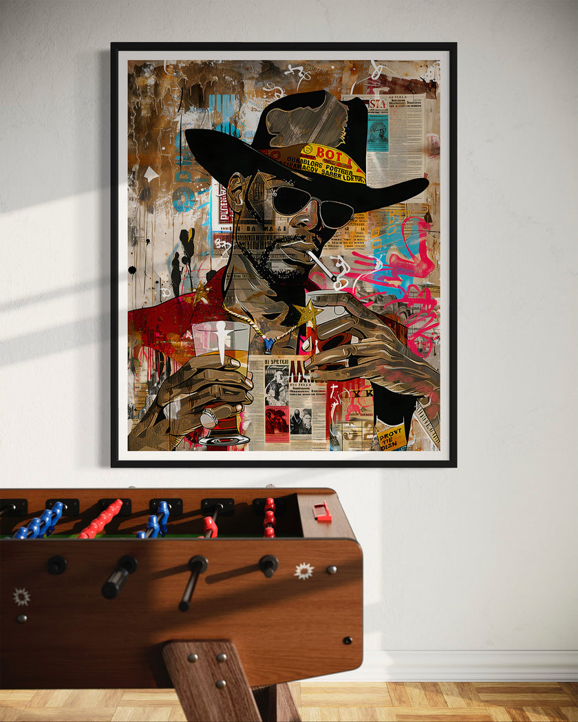 Add bold culture and color to your walls with this African American Cowboy Pop Art Print, featuring a modern graffiti-style design. A powerful Afrocentric artwork that celebrates Western heritage and urban expression.