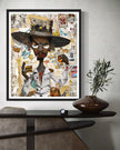 Afrocentric Black Cowboy Pop Art Print featuring an African American cowboy in cartoon style, drinking whiskey and smoking a cigarette. Afrocentric urban Western wall art in bold graffiti-inspired colors and textures.