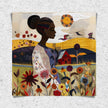 Art print featuring an African American woman in a vibrant garden surrounded by bold, colorful wildflowers. Inspired by quilt patterns and nature scenes, this piece celebrates Black femininity, gardening, and Afrocentric beauty.