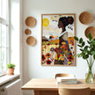 Black Woman Garden Art Print featuring an African American woman surrounded by colorful wildflowers in a quilt-inspired floral design. Afrocentric wall art celebrating nature, beauty, and Black femininity.