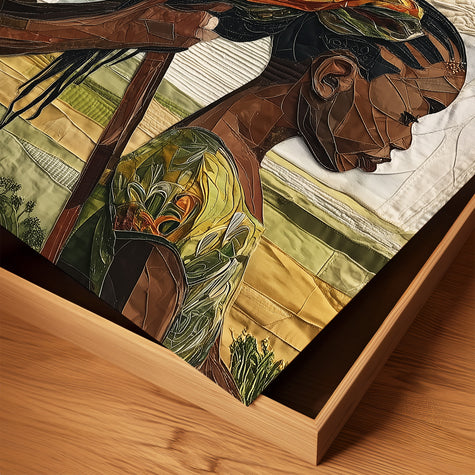 Black mother braiding her daughter’s hair sitting outside on a sunny day. Afrocentric art print showcasing hair care ritual, protective styling, and generational bonding.