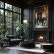 The historic Savoy Ballroom in Harlem art print mounted in a gold textured frame hung on a black wall with fireplace.