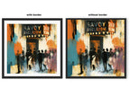 Side-by-side comparison of with border and without border for fine art print formats, showing how the same artwork is displayed in different framing styles to suit various home décor styles.