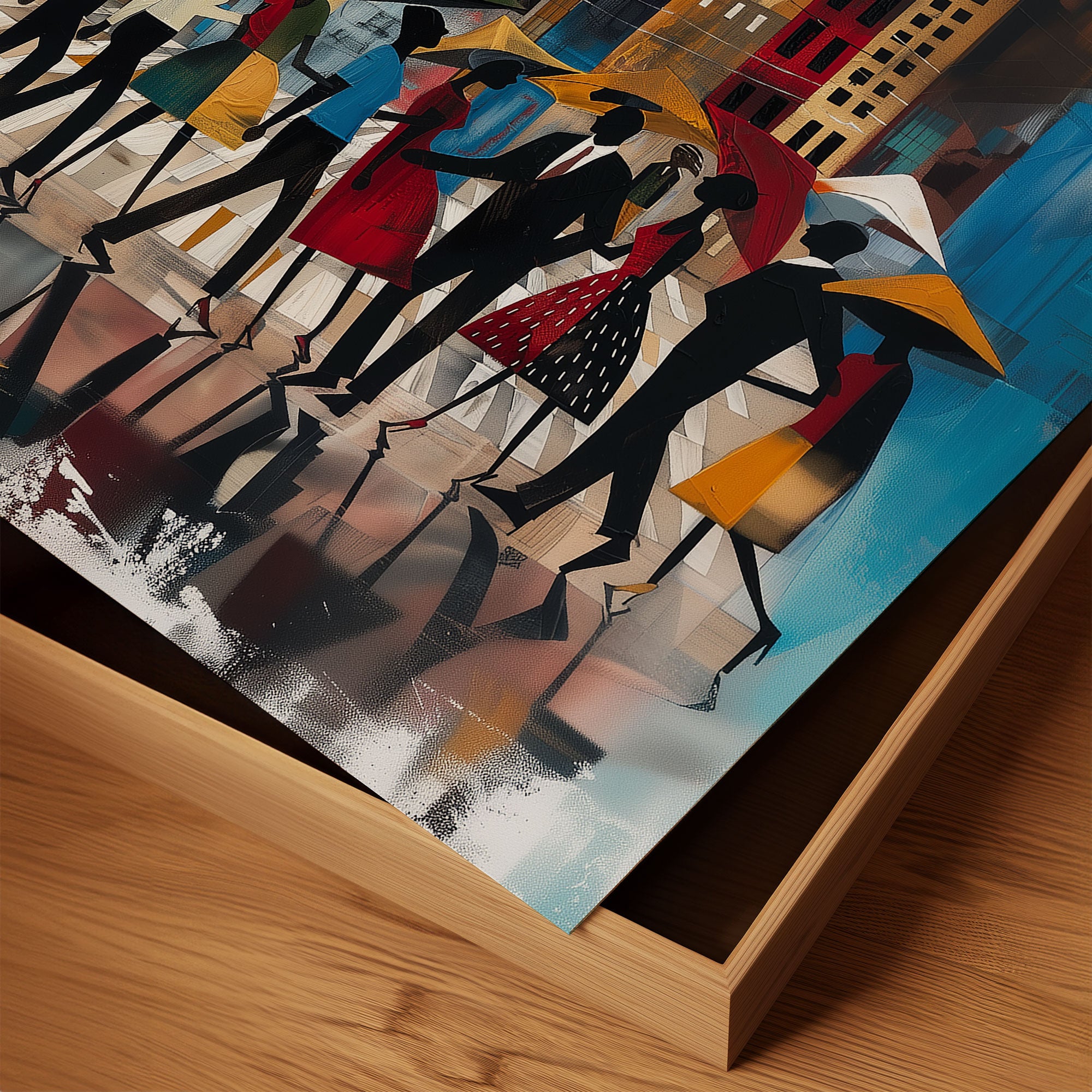 Close up detail of the edge of the Abstract Afrocentric art print to showcase the texture and brush strokes of the art print.