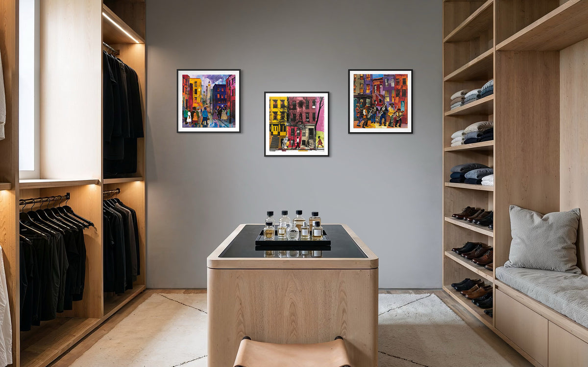 Harlem Street Life Wall Art Set of 3: Afrocentric NYC Brownstone Prints