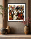 Celebrate Harlem’s golden age with the Jazz Musicians Art Print, featuring Afrocentric abstract Bauhaus style artwork of African American performers. Perfect wall decor for music lovers and collectors of Harlem Renaissance art.