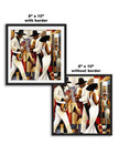 Harlem Renaissance Jazz Musicians Art Print featuring African American performers in a Bauhaus-inspired abstract Afrocentric design. Vibrant wall art celebrating Harlem’s music culture and artistic heritage.